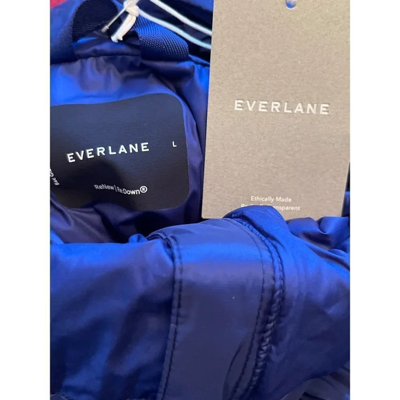 Everlane Re:down Puffy Puff Water Resistant Hooded Jacket in Blue Large New - Picture 10 of 12